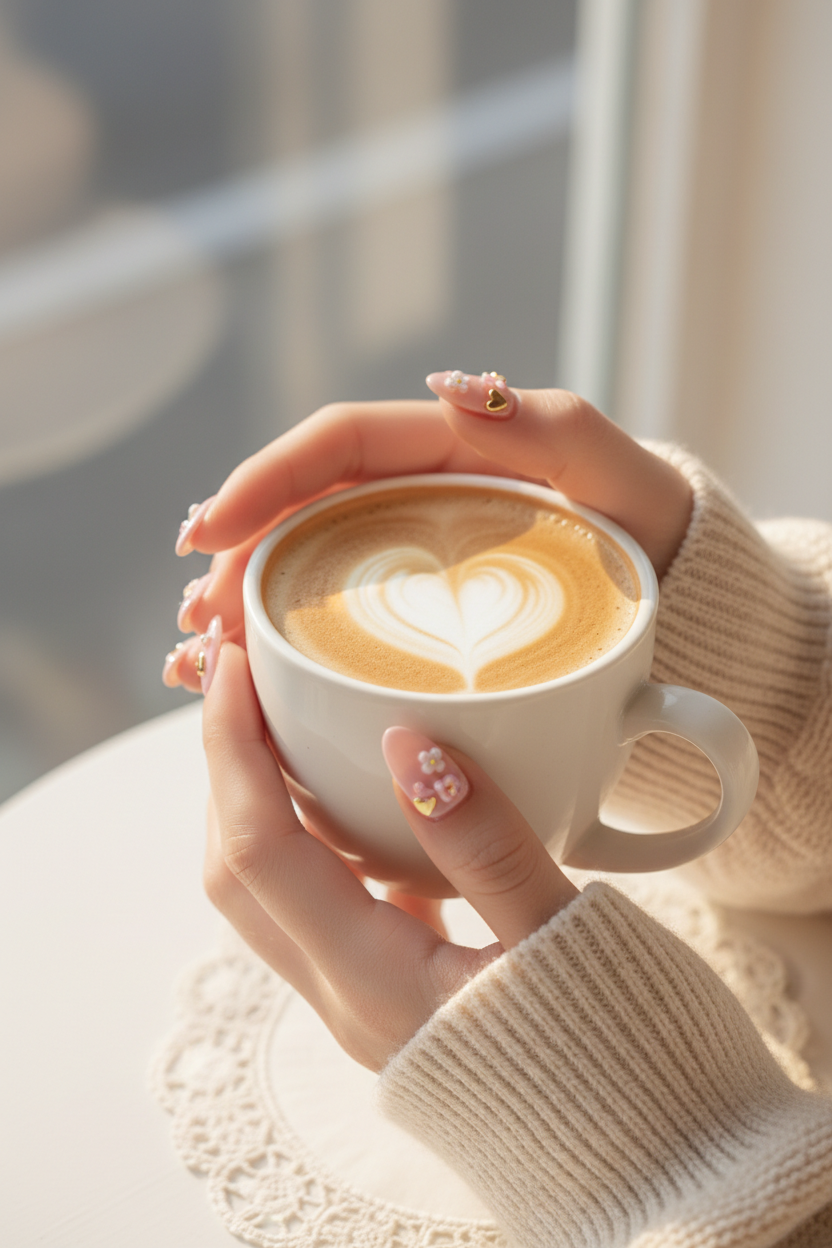 Coquette nails with latte